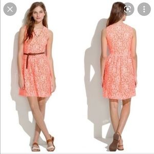 Madewell orange blossom dress neon short sleeve 4 small xs lace floral